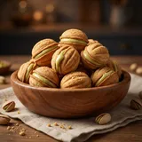 A bowl of cookies with a green filling.