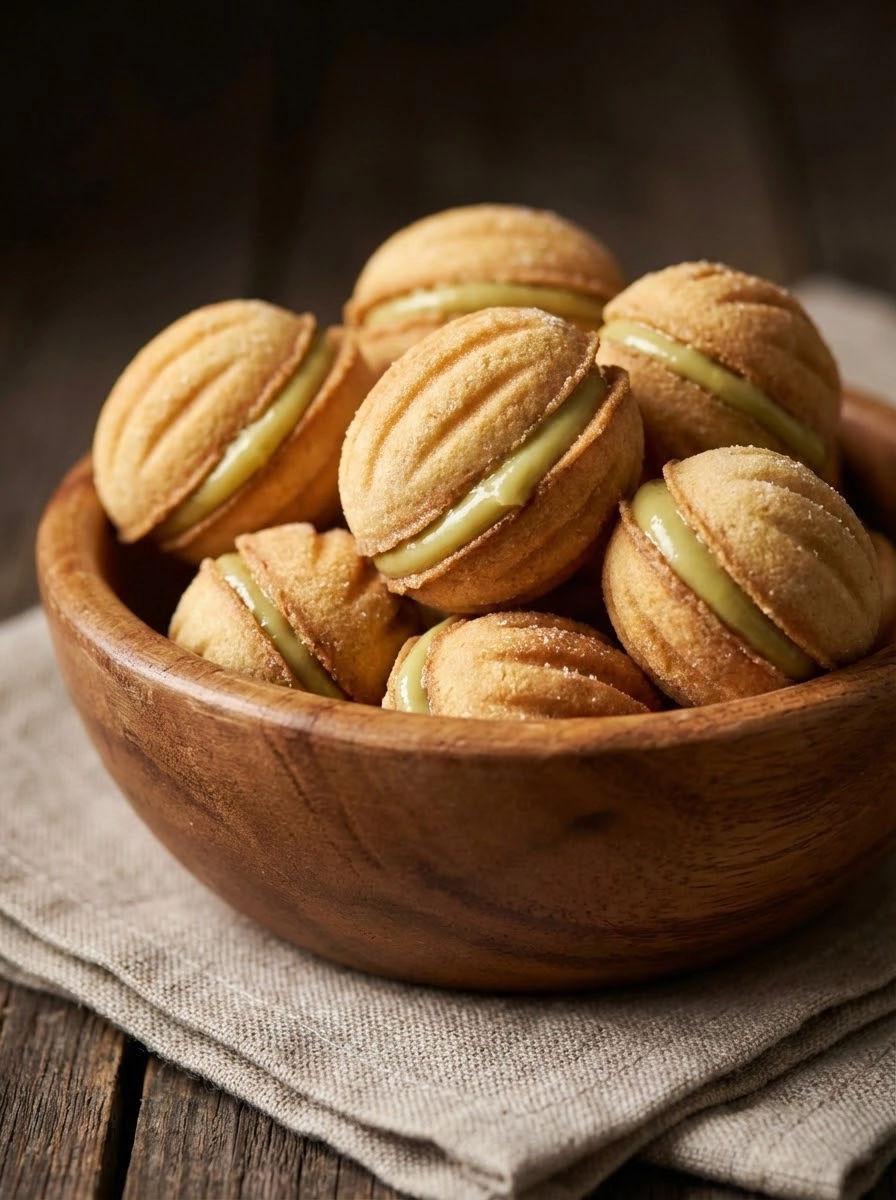 A bowl of cookies with cream filling.