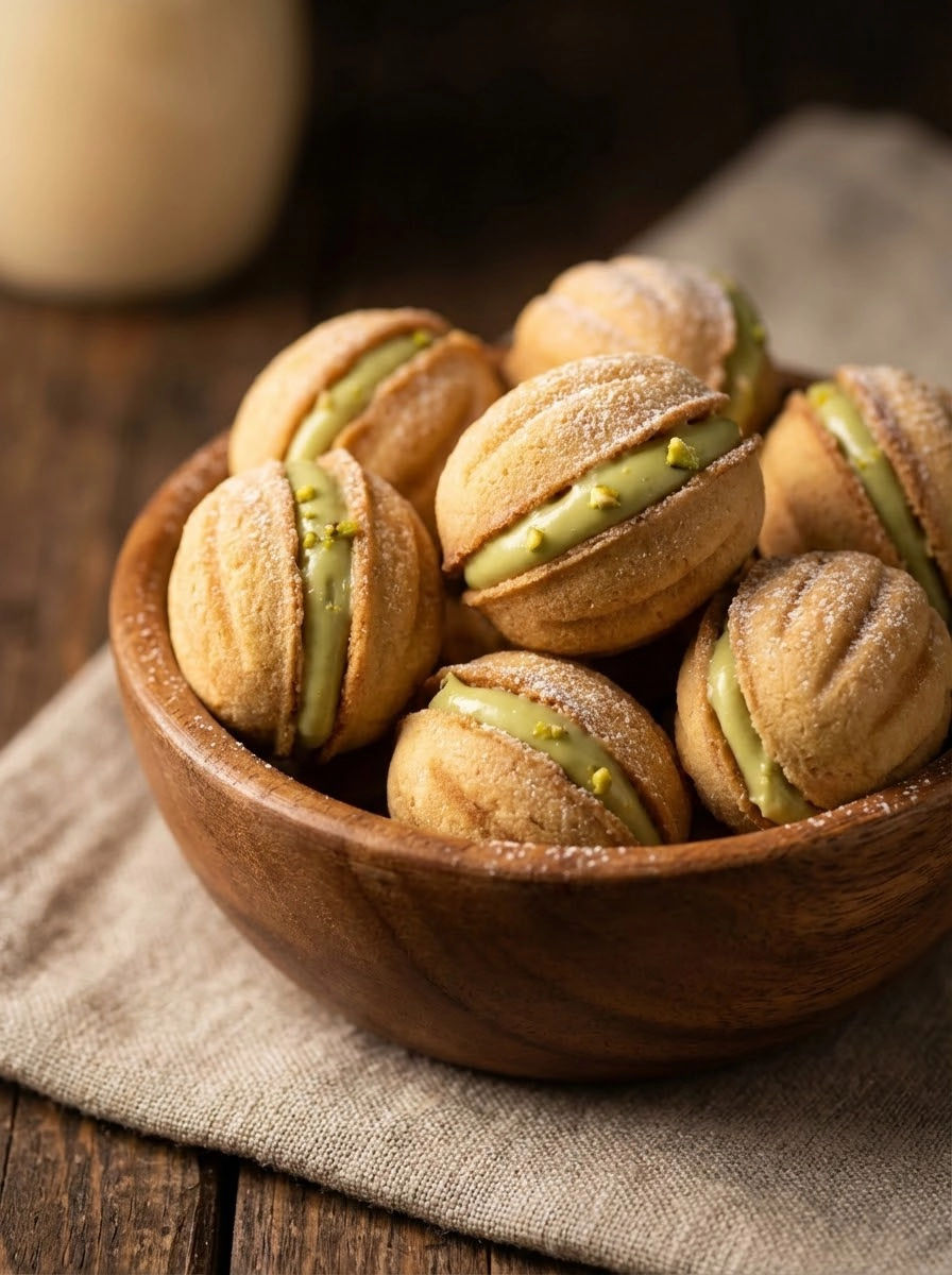 A bowl of cookies with green topping.