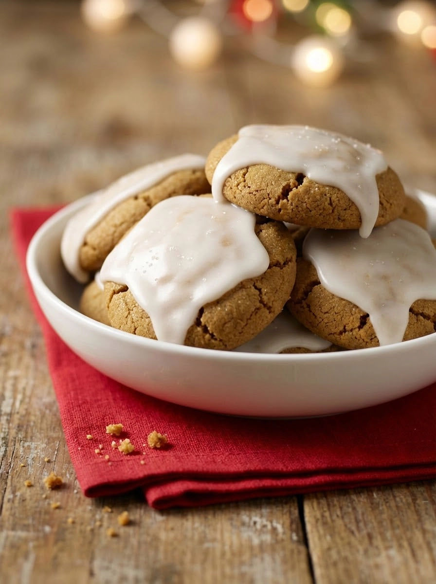 A bowl of cookies with white icing.