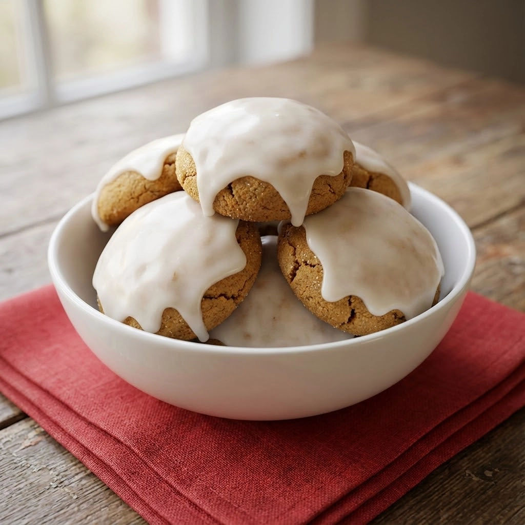 A bowl of cookies with icing on top.