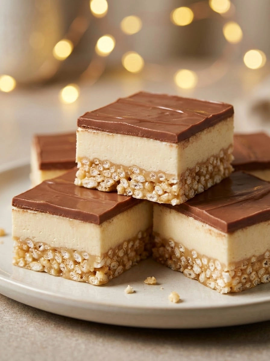 A plate of chocolate and peanut butter bars.