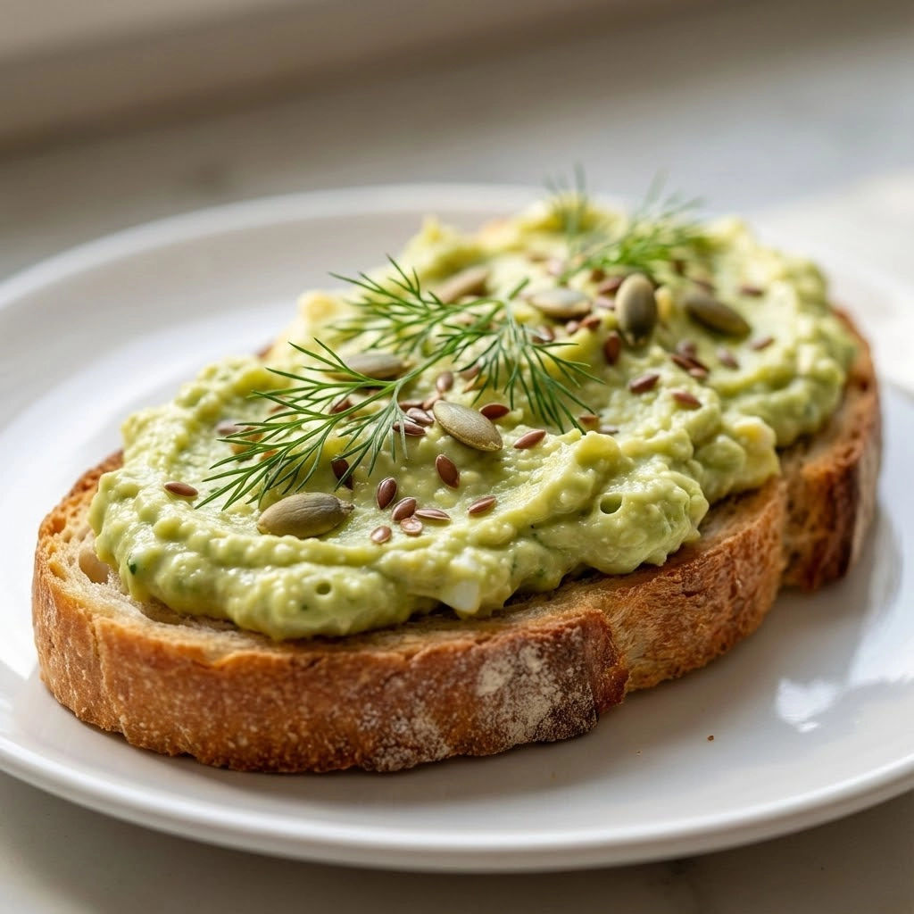A slice of bread with a green spread on it.