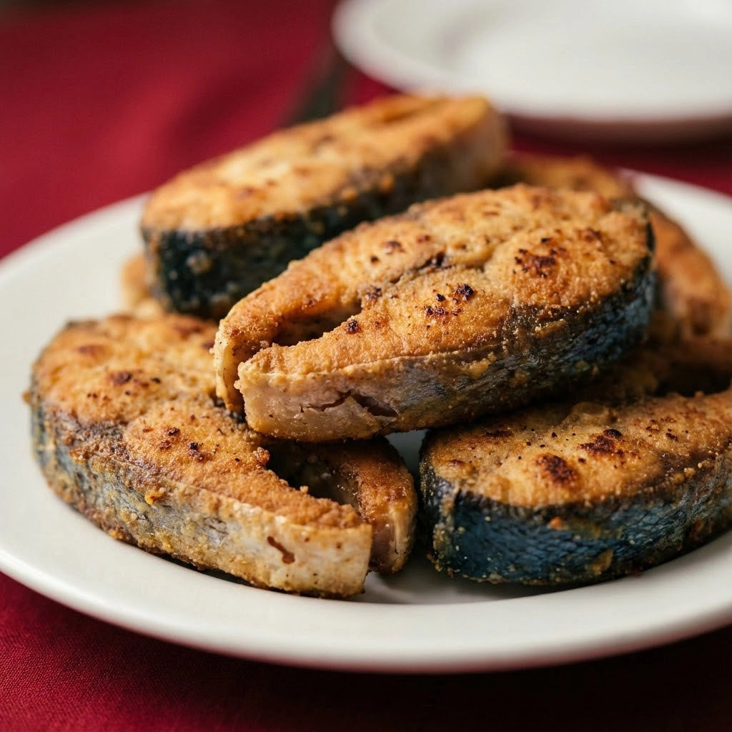 A plate of fried fish.