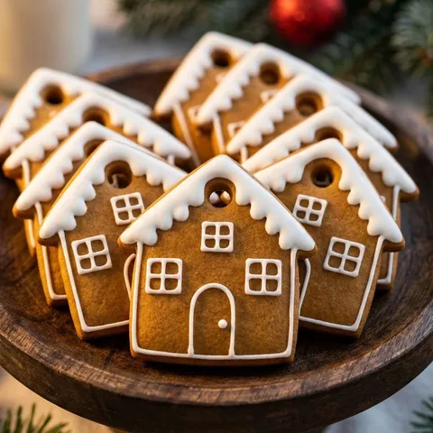 A plate of gingerbread houses.