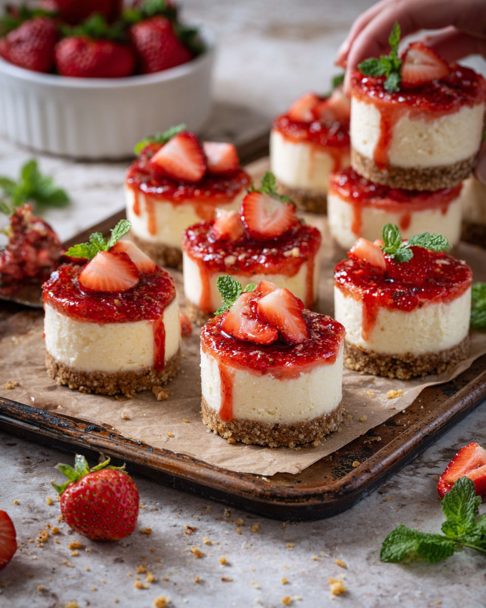 Mini serniczki na zimno z truskawkami.