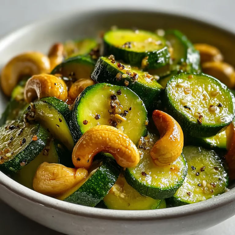 A bowl of food with mushrooms and zucchini.