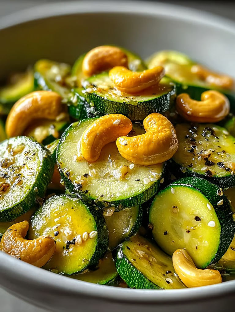 A bowl of sliced zucchini with nuts.