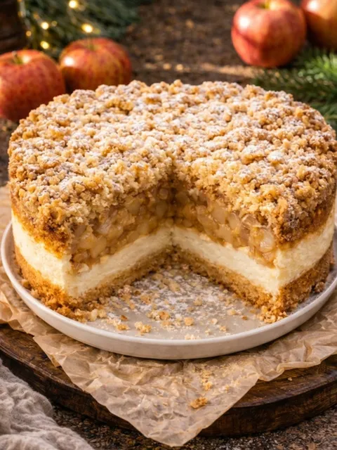 A slice of a cake with a crumb topping.