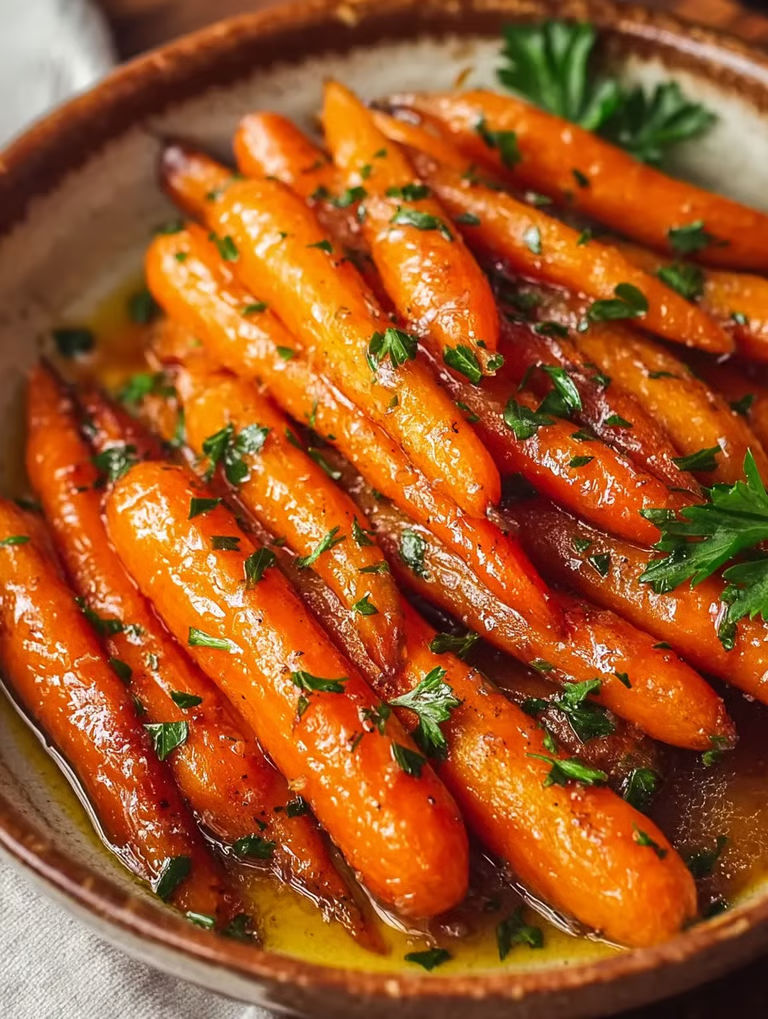 A bowl of cooked carrots with herbs.