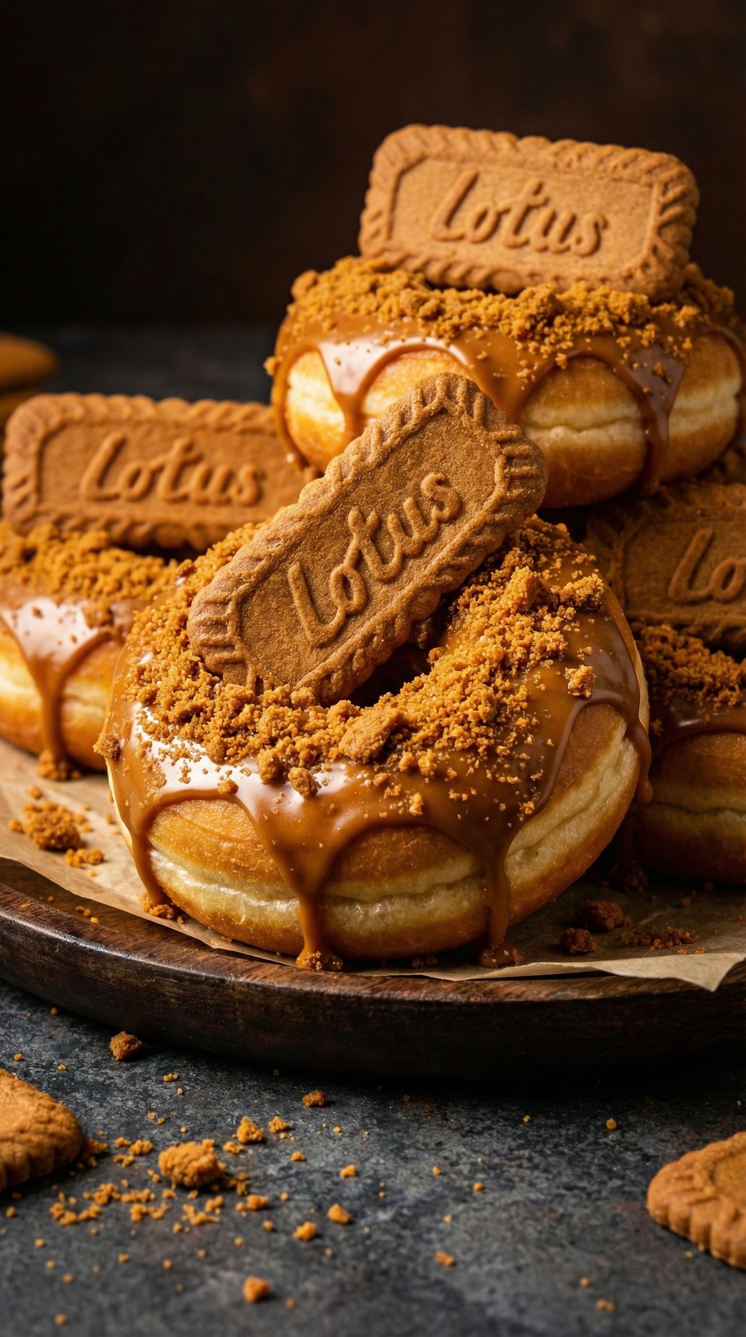 A plate of donuts with a lotus logo on them.