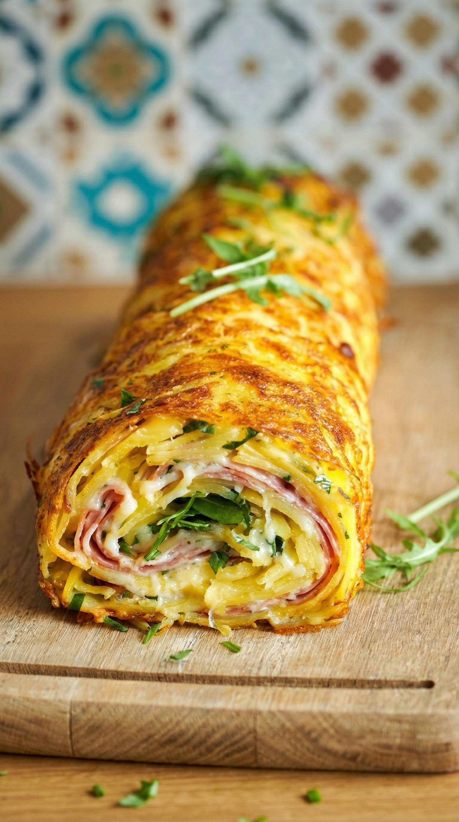 A roll of meat and vegetables.