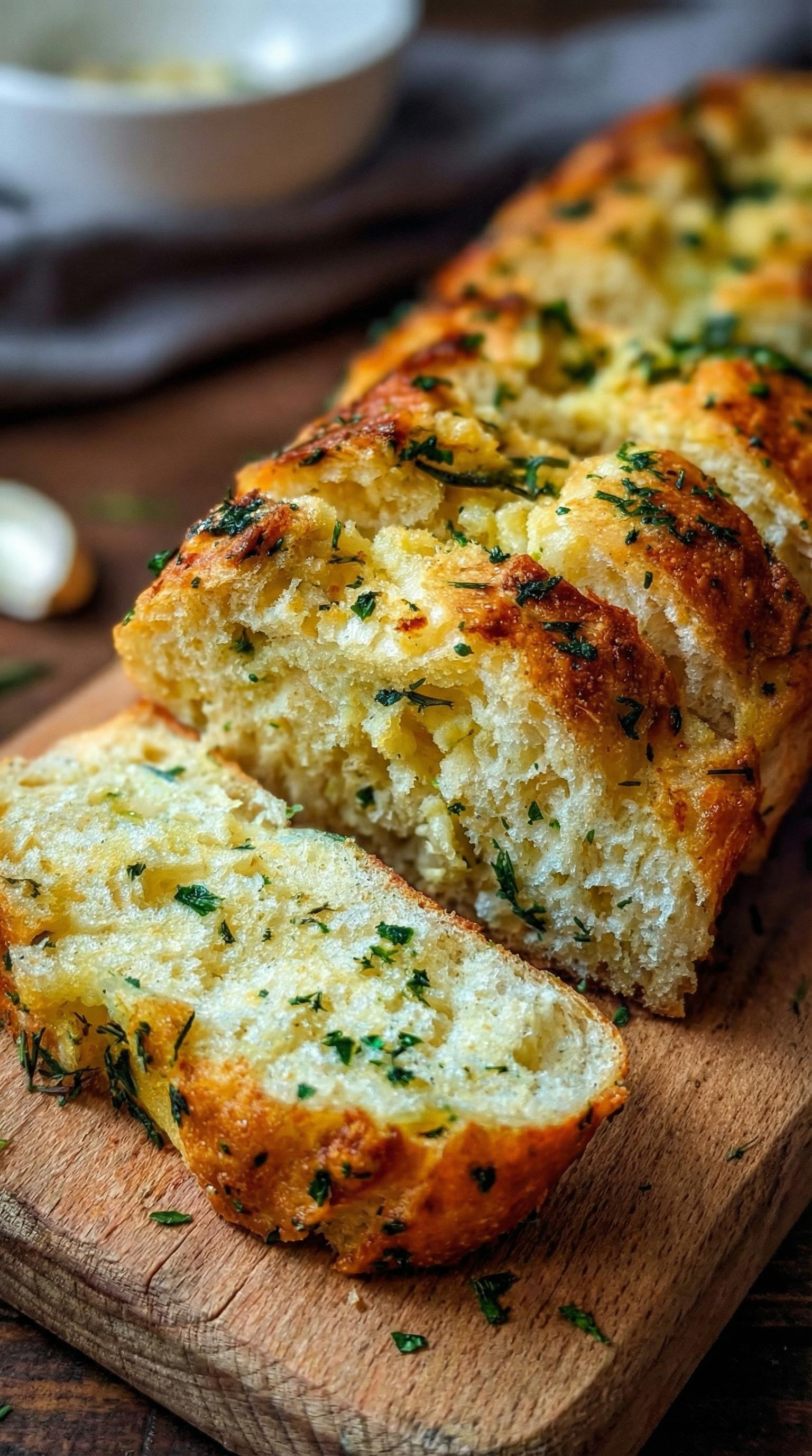 A slice of bread with herbs on top.
