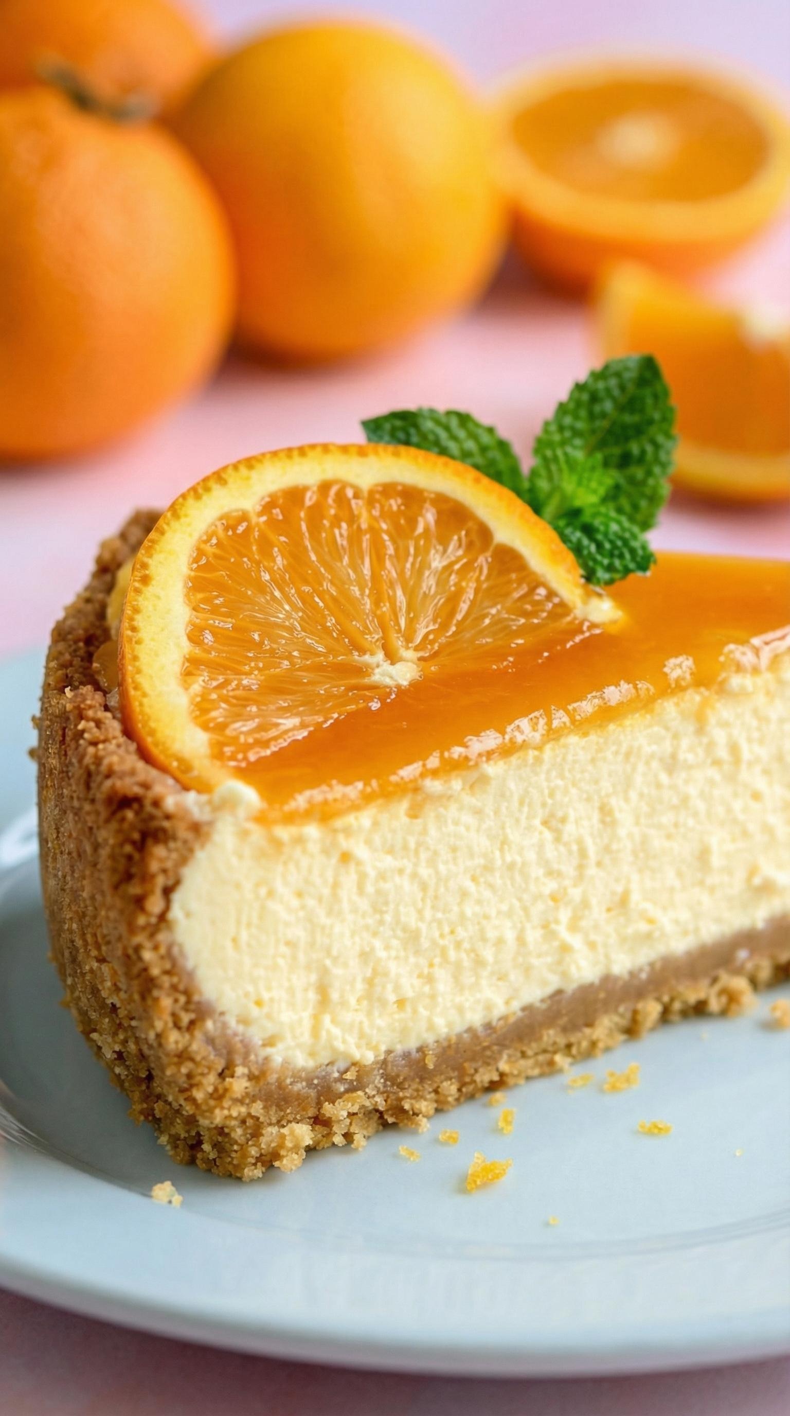A slice of cheesecake with a slice of orange on top.
