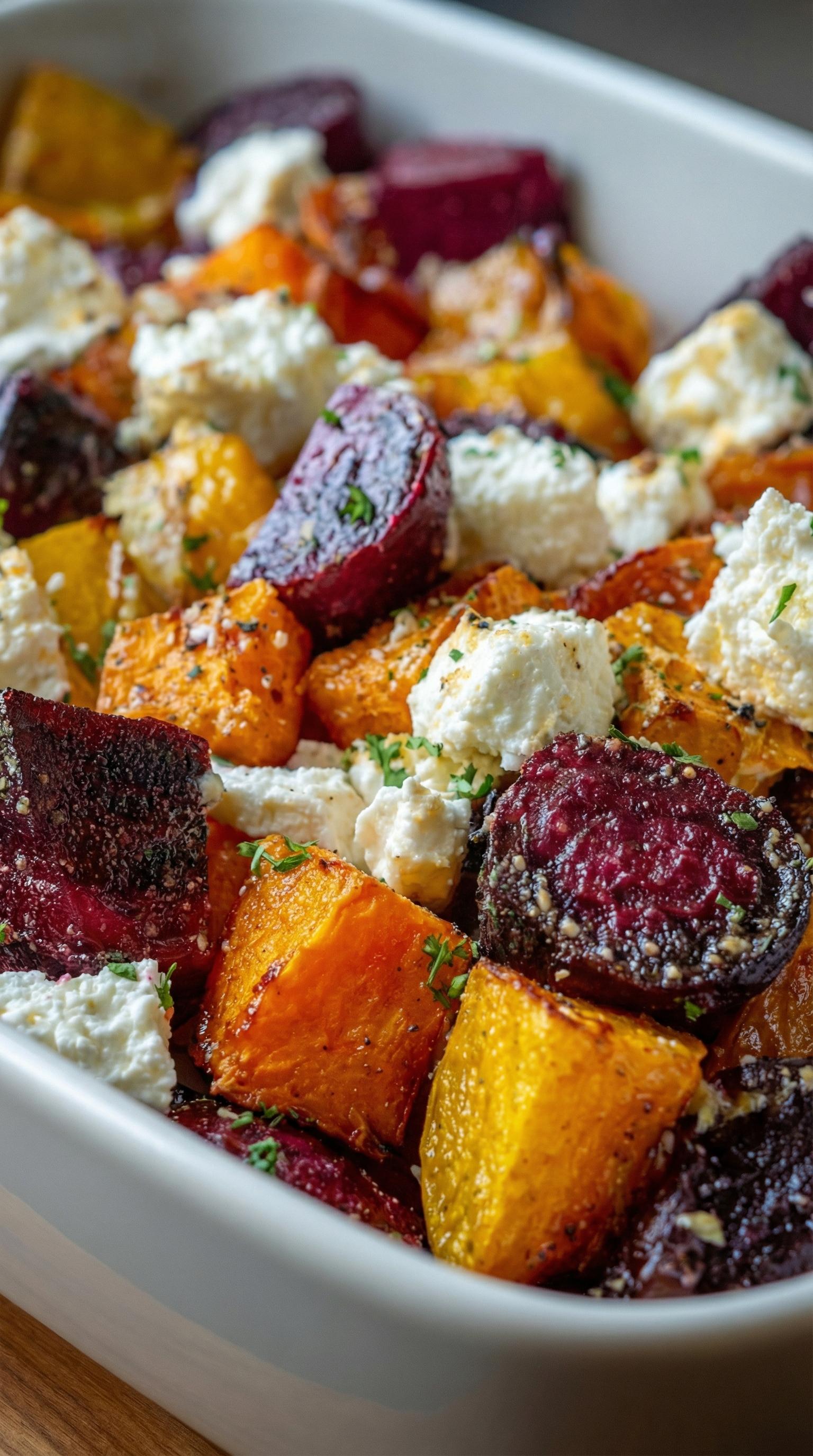 A plate of food with feta cheese and vegetables.