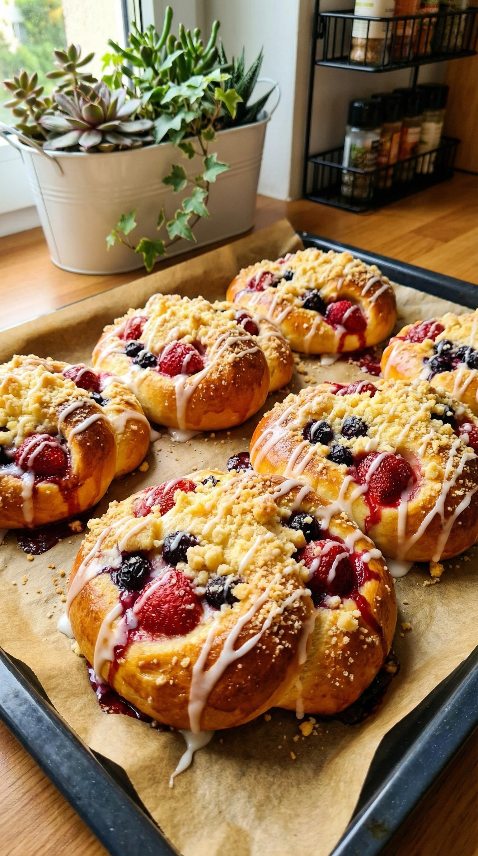 A plate of pastries with berries on top.