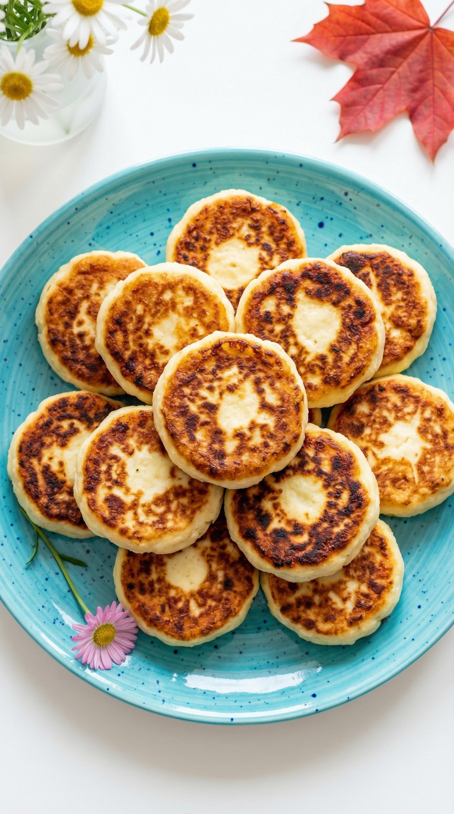 A plate of pancakes with a flower on it.