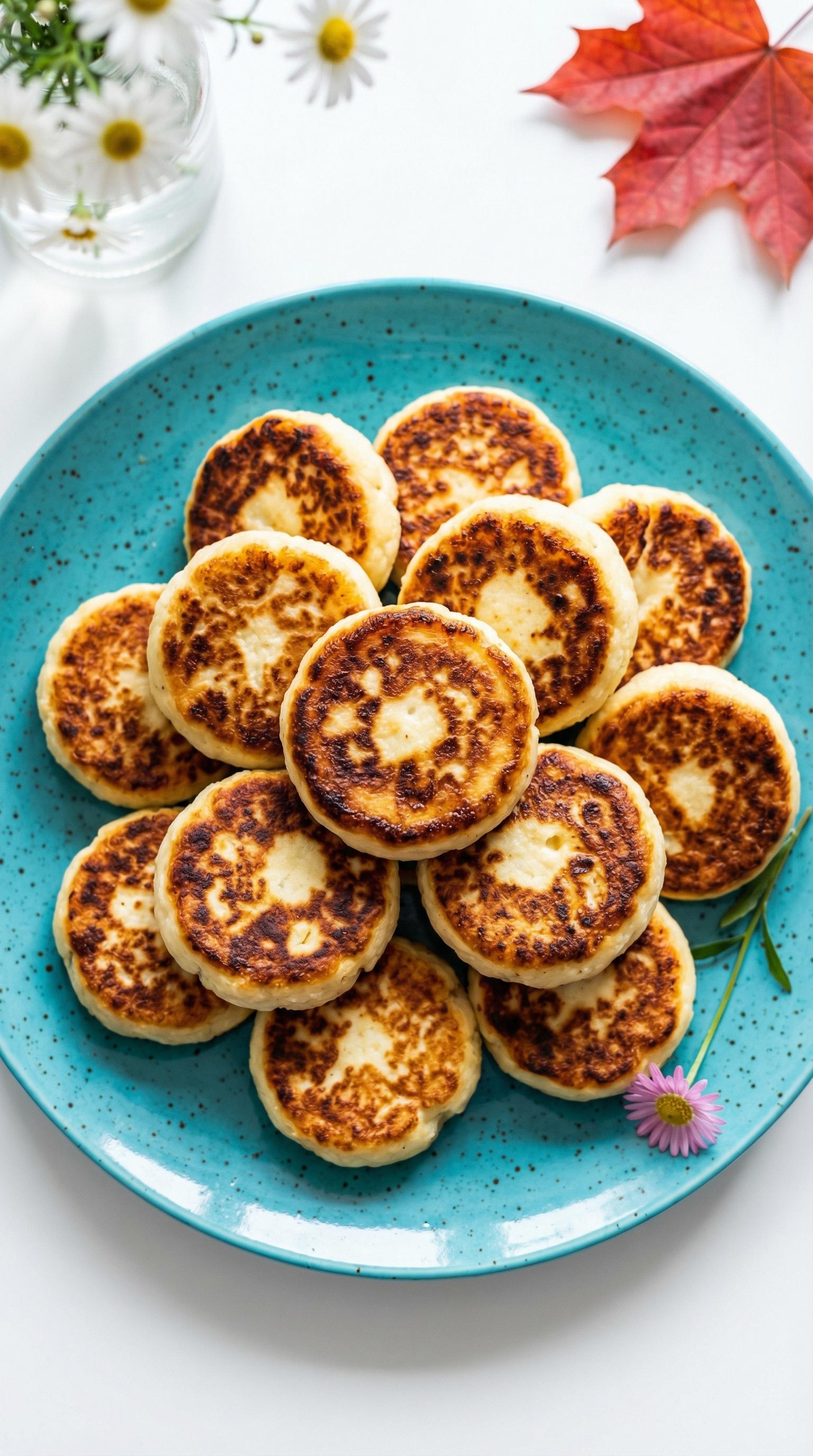 A plate of pancakes with a flower on it.