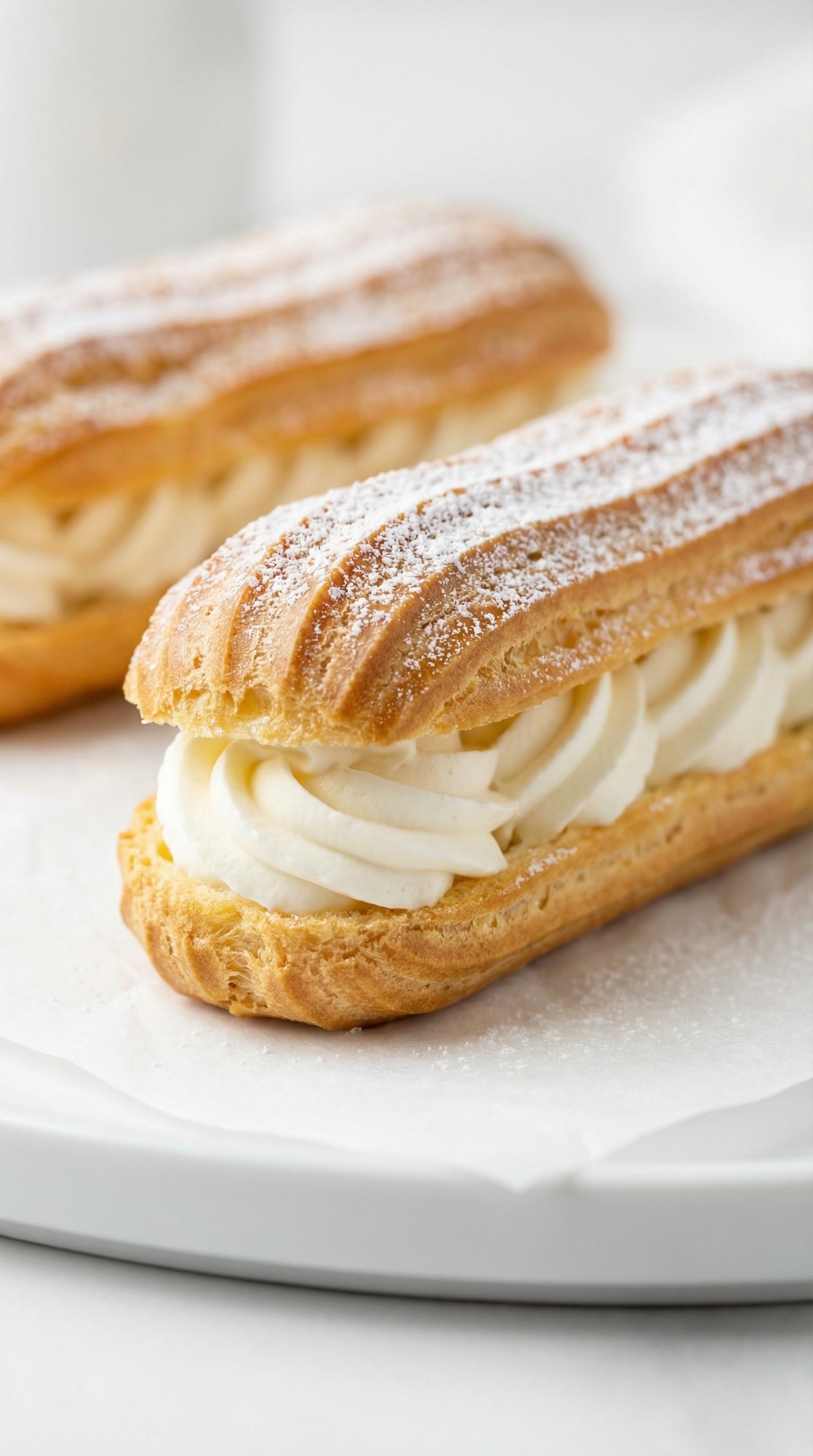 A pastry with white frosting and powdered sugar.