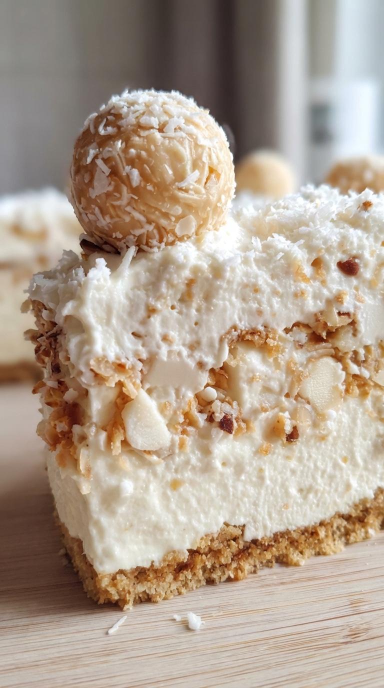 A slice of ciasto rafaello with a marshmallow on top.