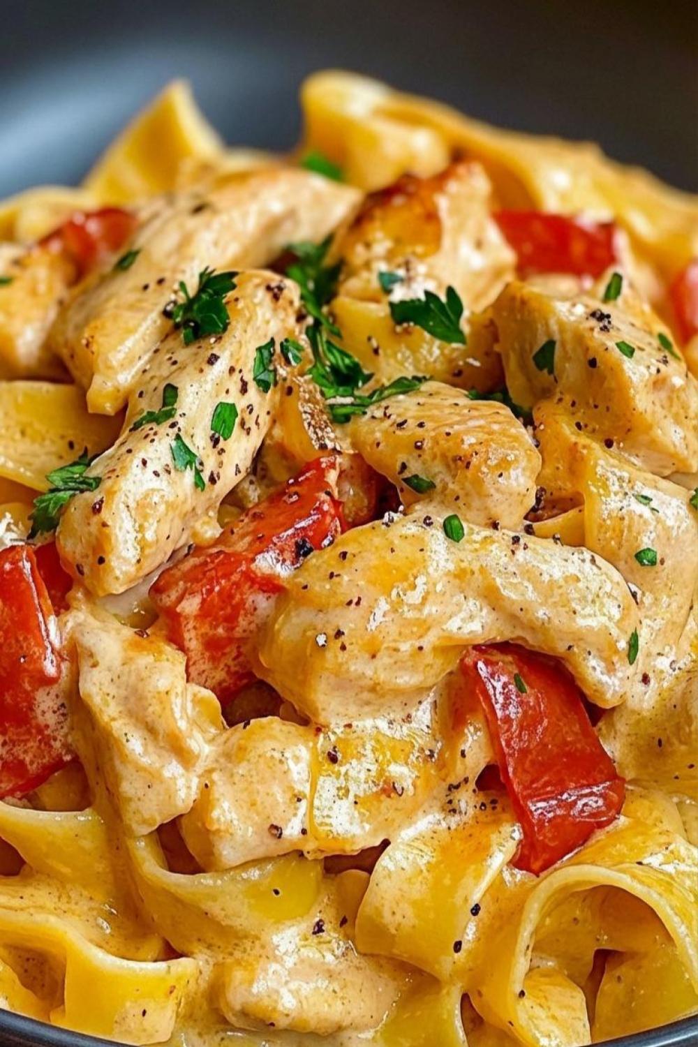 Template of Kremowy kurczak papryki tagliatelle
