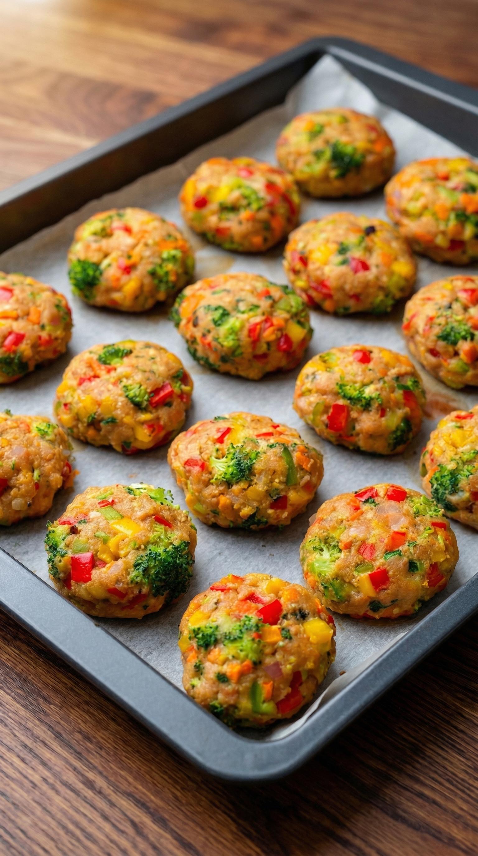A tray of meatballs with vegetables.