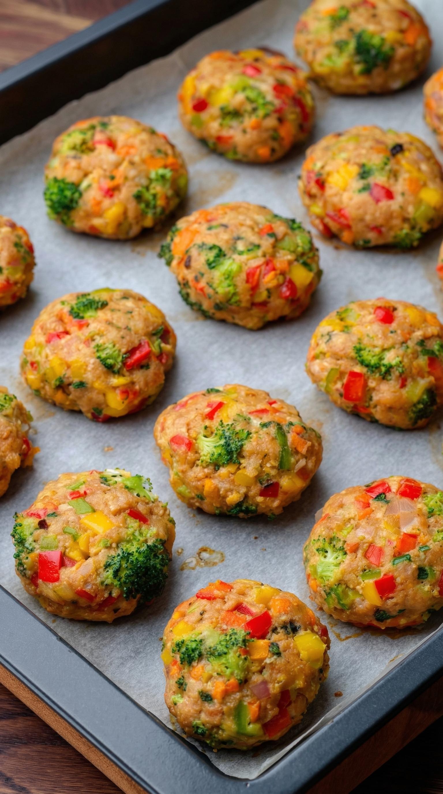 A tray of meatballs with vegetables.