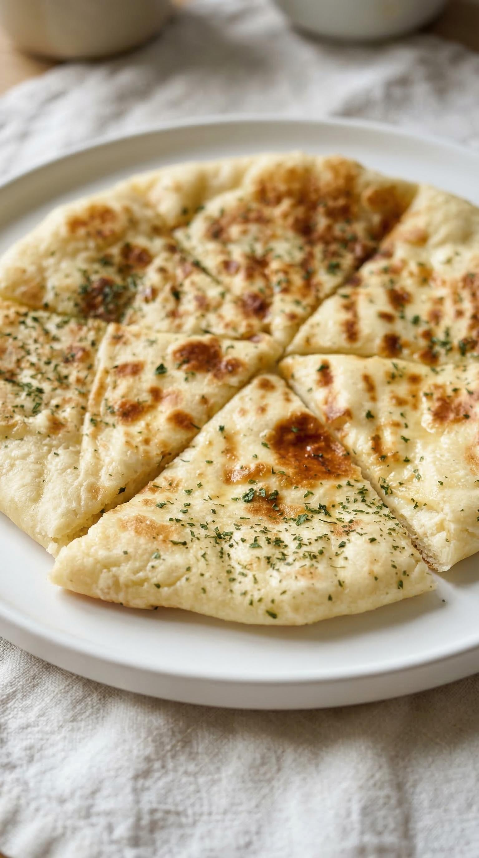 A slice of pizza with cheese and herbs on top.
