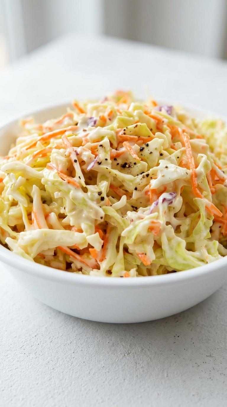A bowl of coleslaw with carrots and cabbage.