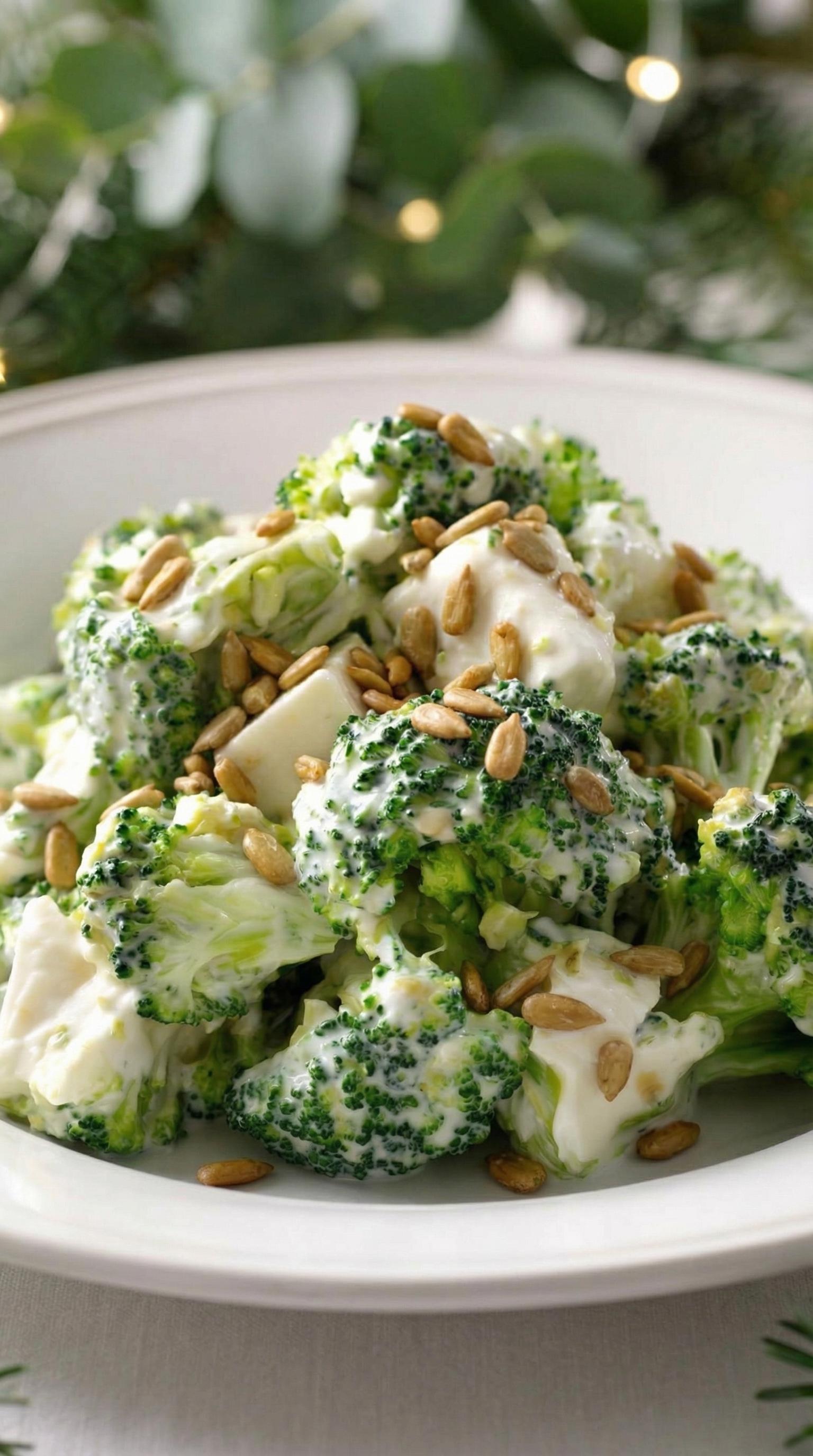 A bowl of broccoli with pine nuts.