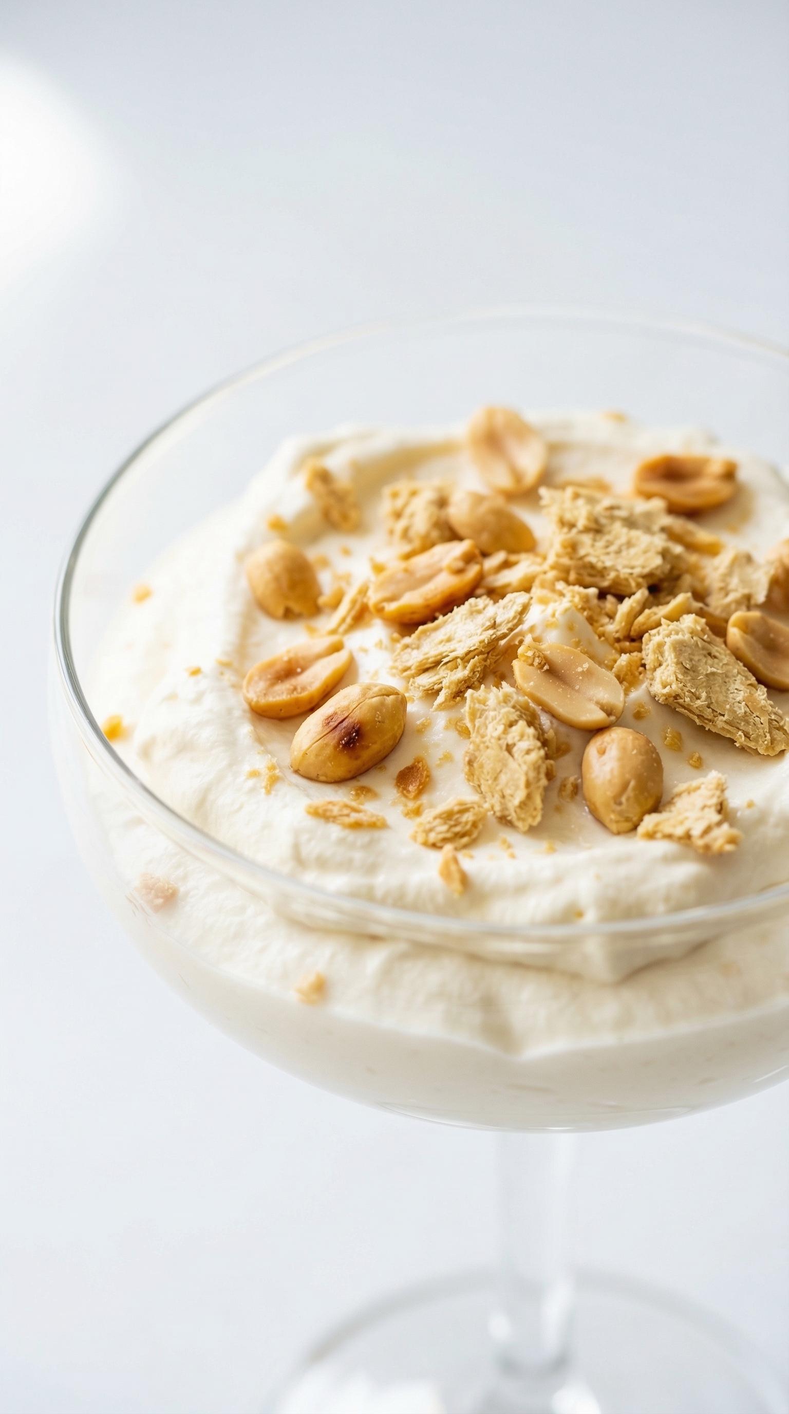 A bowl of food with peanuts and crumbs.