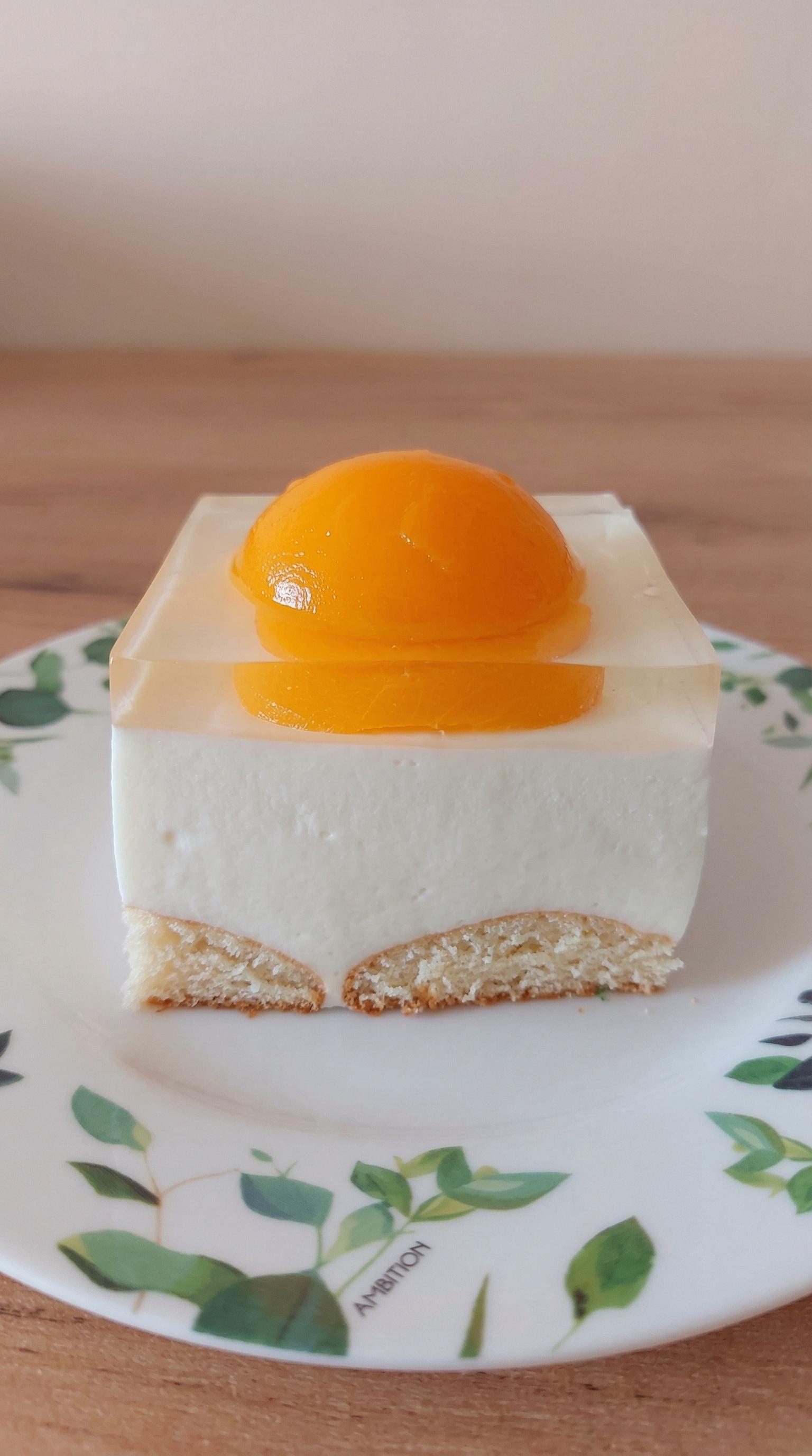 A slice of cake with a yellow center.