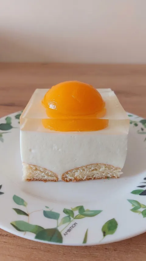 A slice of cake with a yellow center.