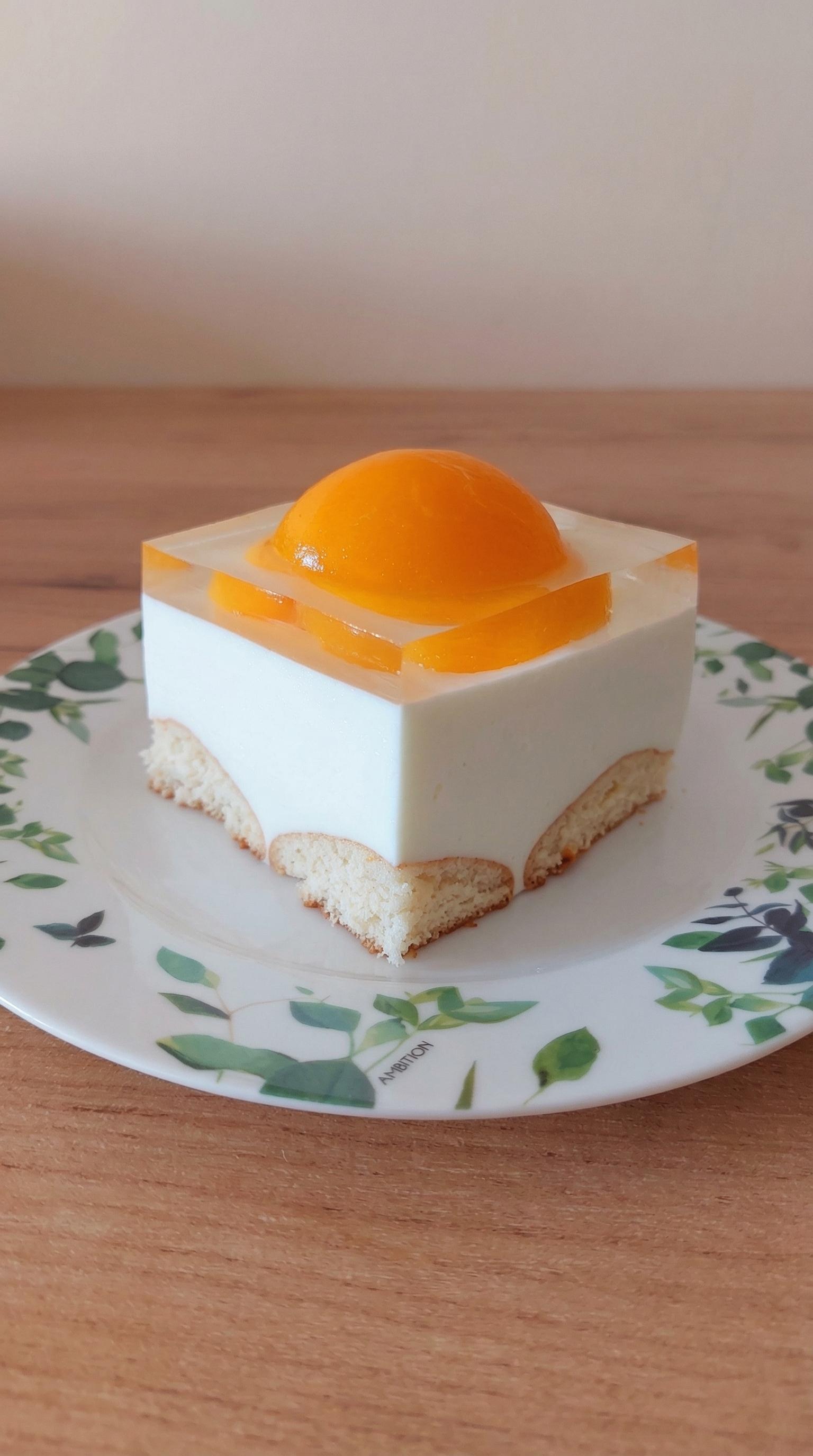 A slice of cake with a yellow center.