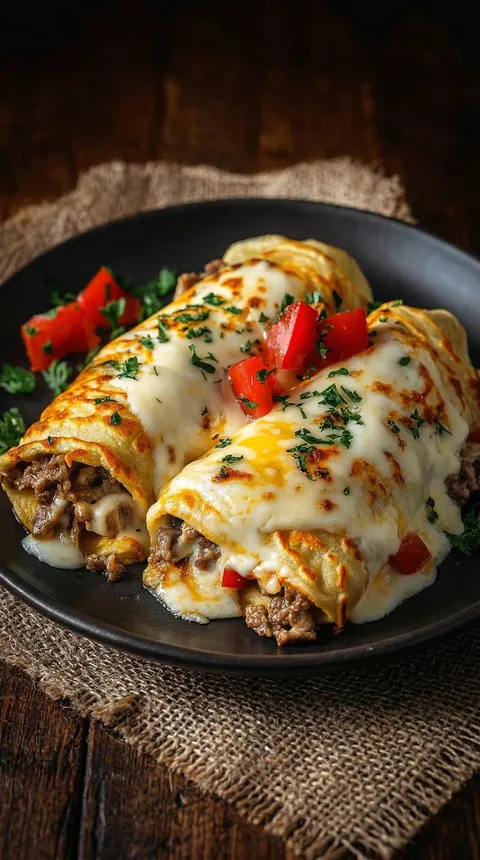 A plate of food with meat and cheese.