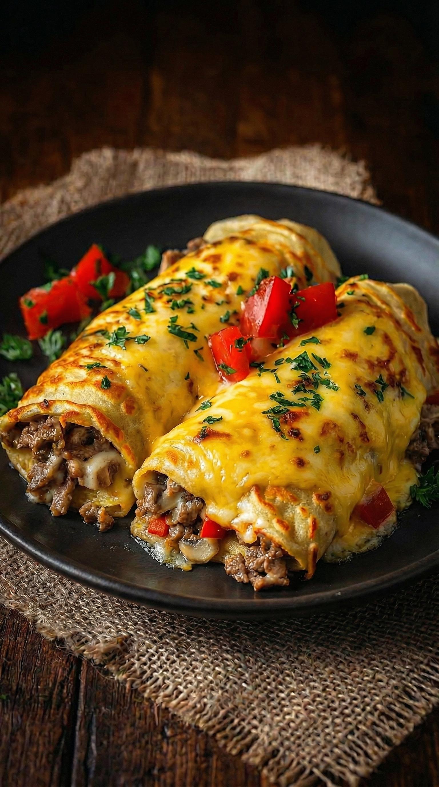 A plate of food with meat and cheese.