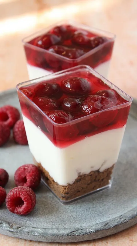 A dessert with white cream and red berries.