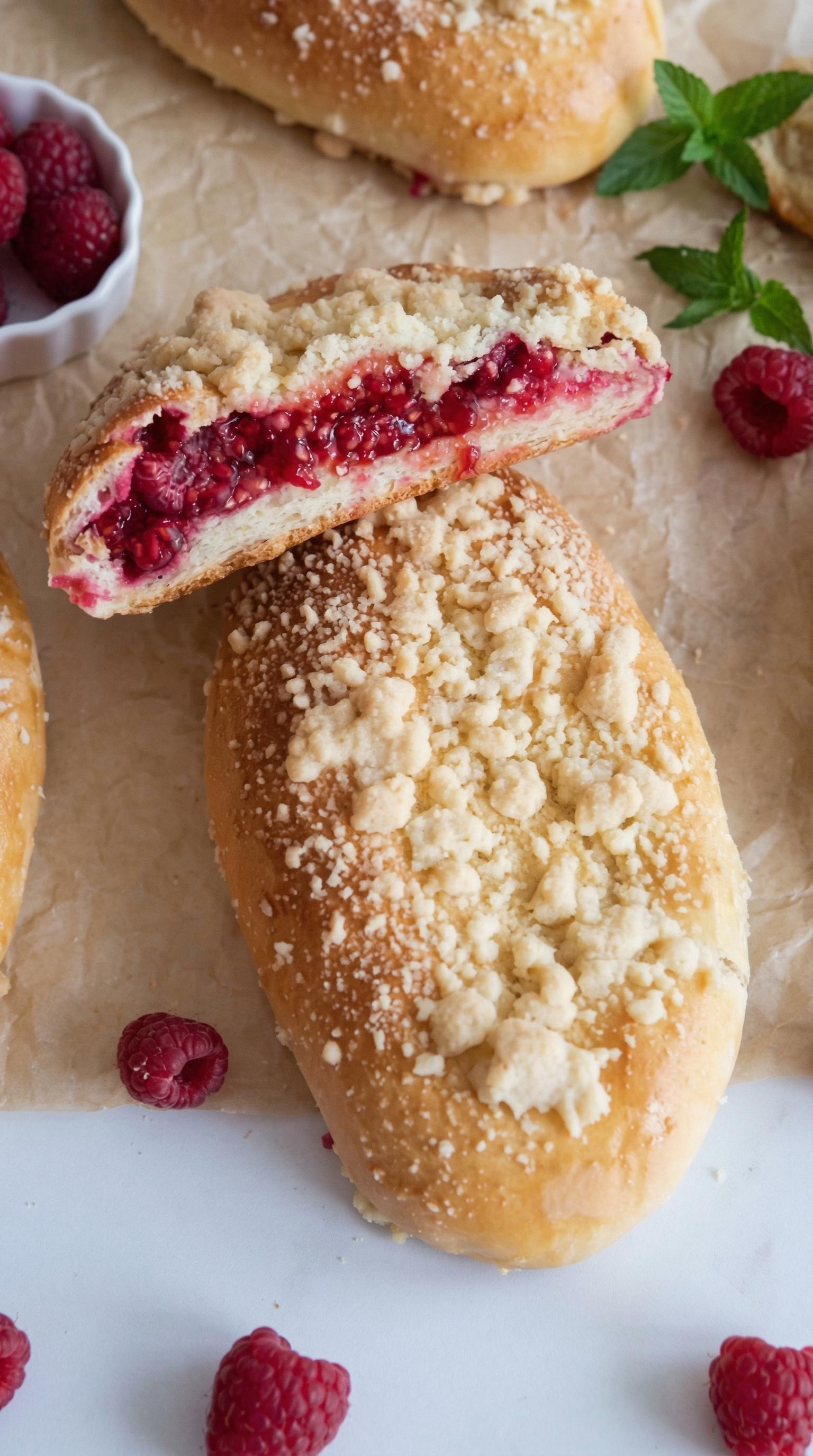 A pastry with a filling of raspberry jam.