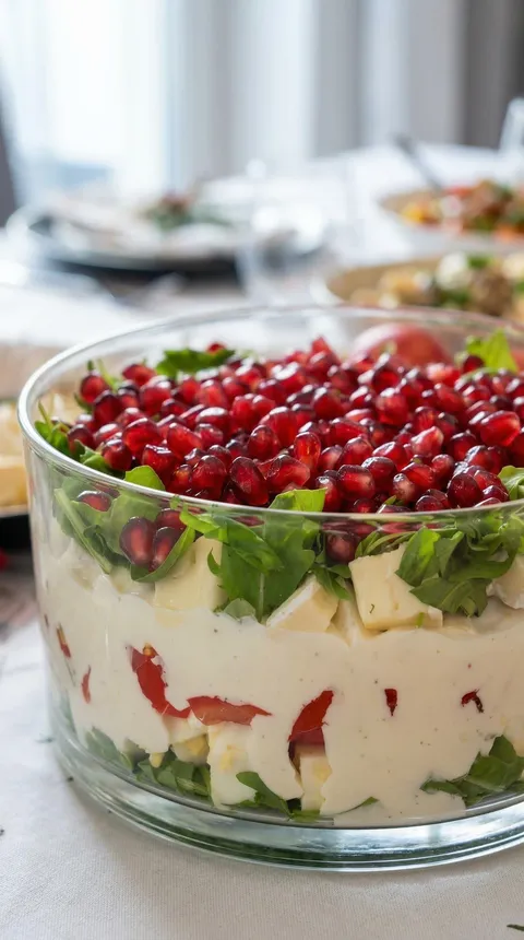 A bowl of food with pomegranate seeds and cheese.