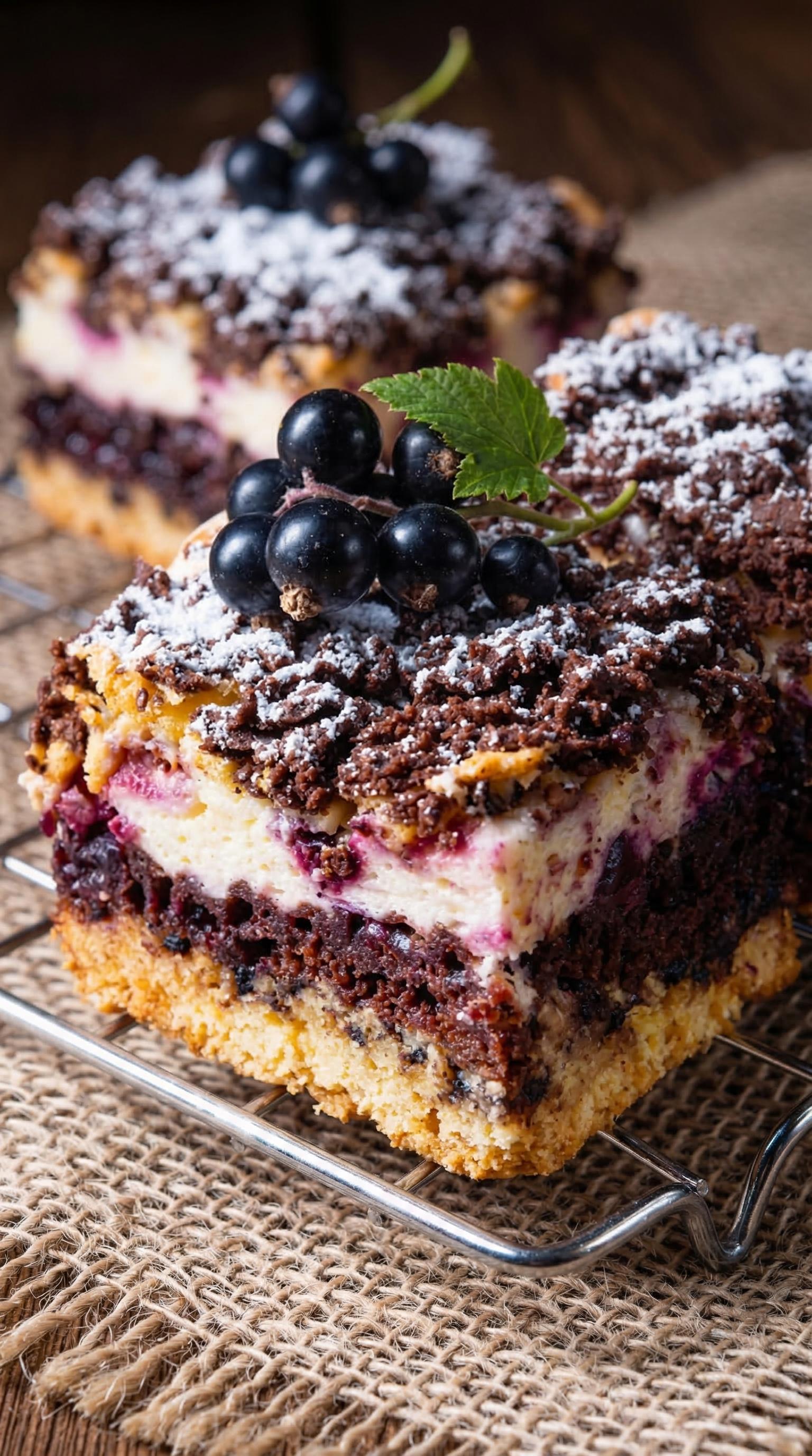 A slice of cake with blackberries on top.