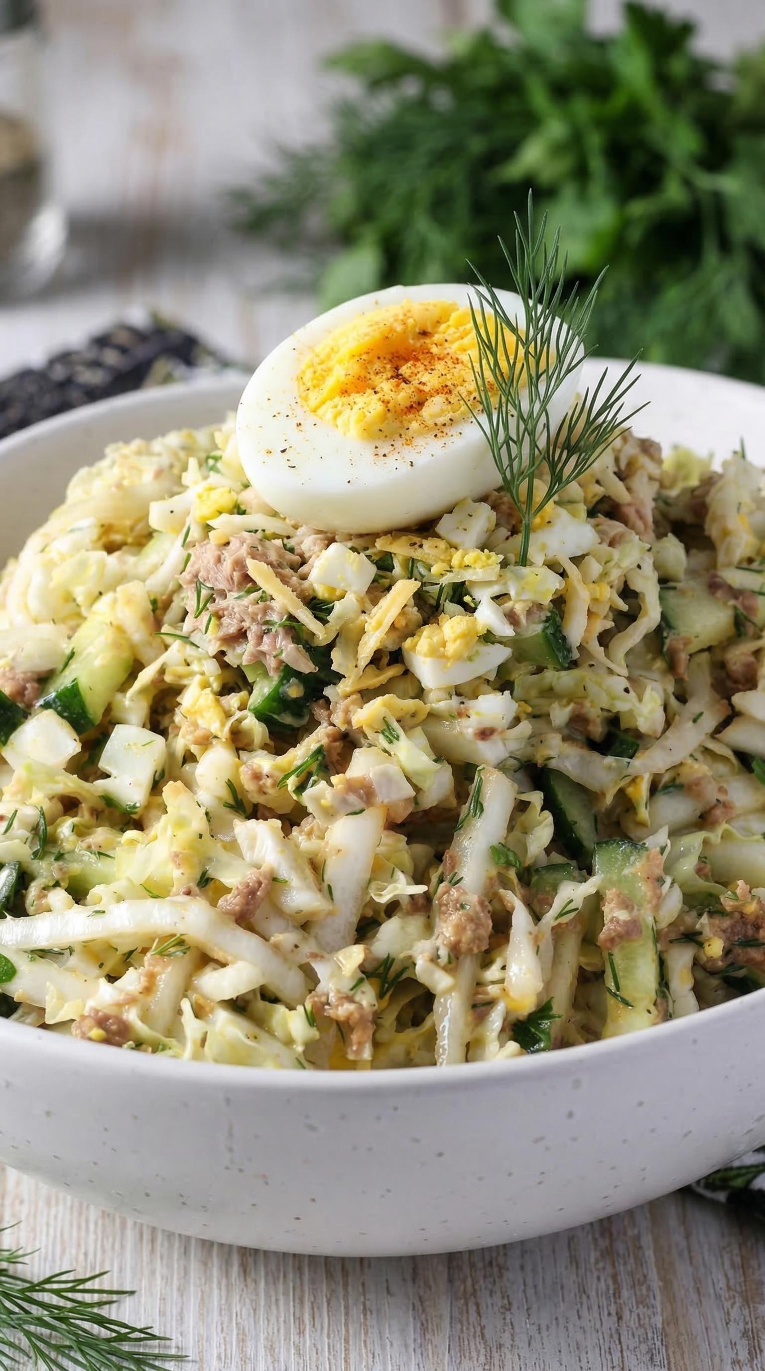 A bowl of salad with eggs on top.