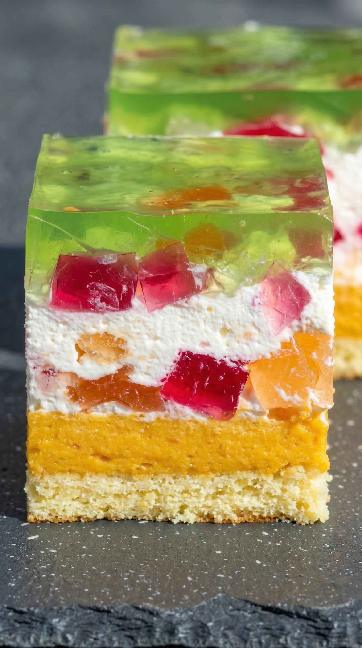 A slice of cake with fruit on top.
