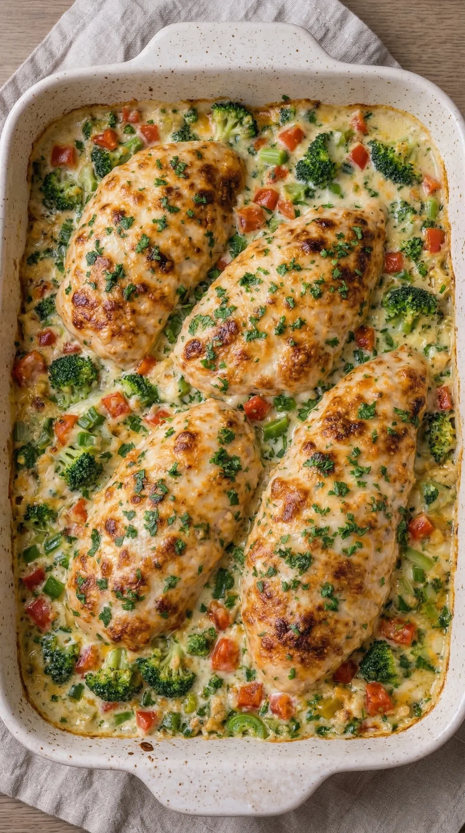 Chicken with broccoli and cheese.