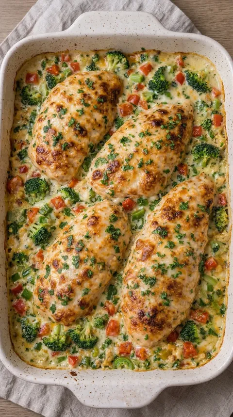 Chicken with broccoli and cheese.