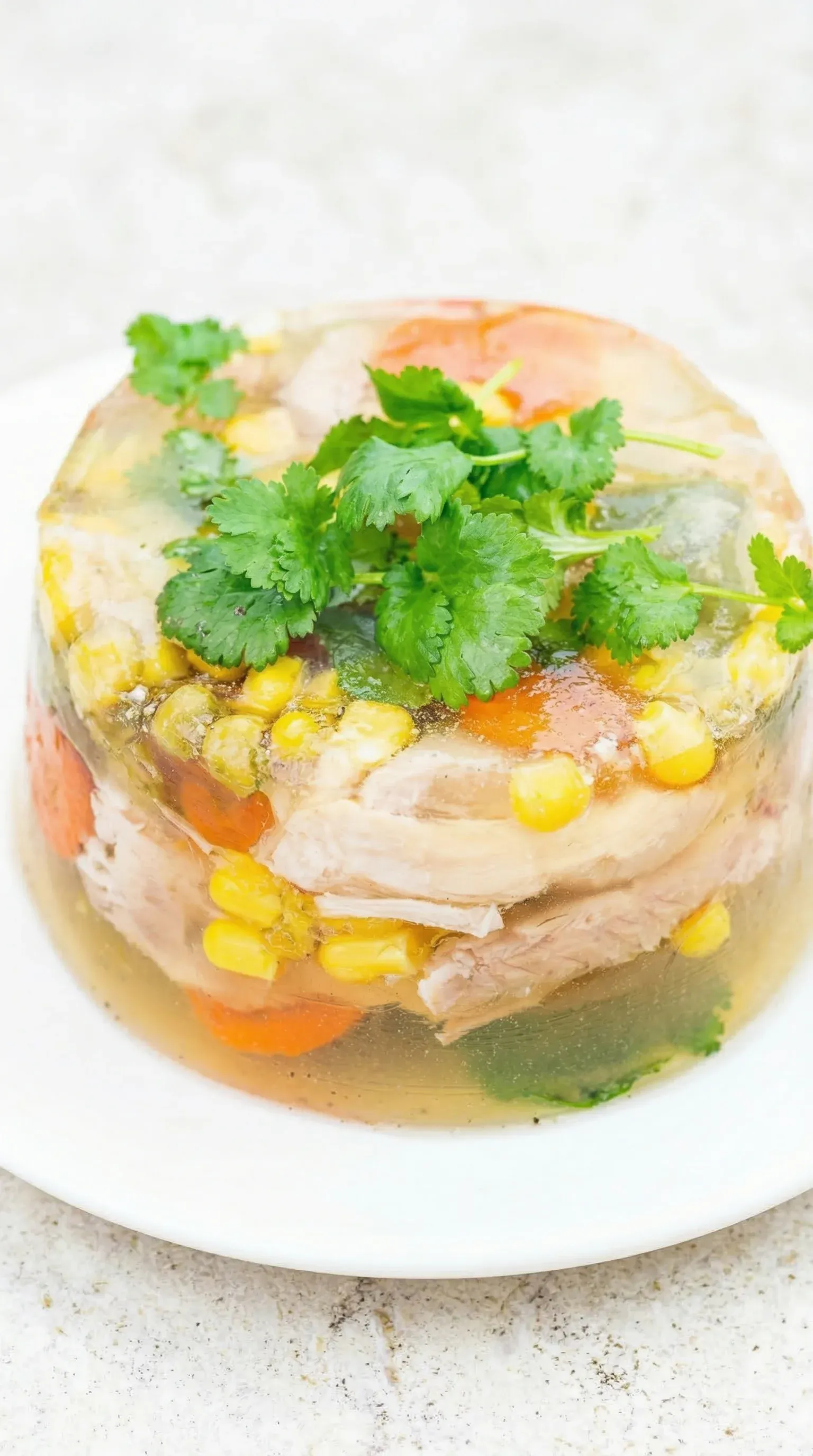 A bowl of soup with chicken and vegetables.