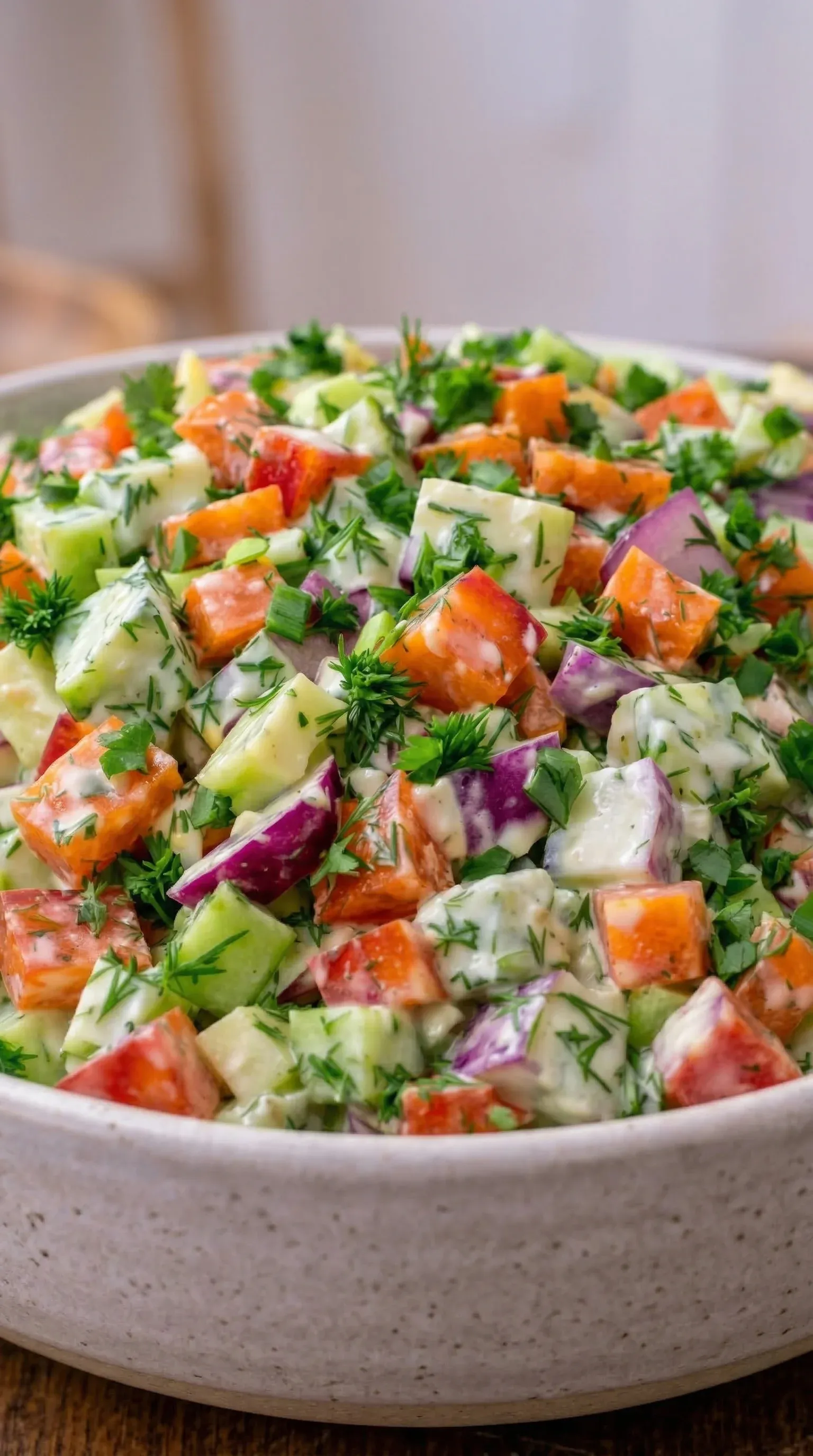 A bowl of vegetables with a green herb on top.
