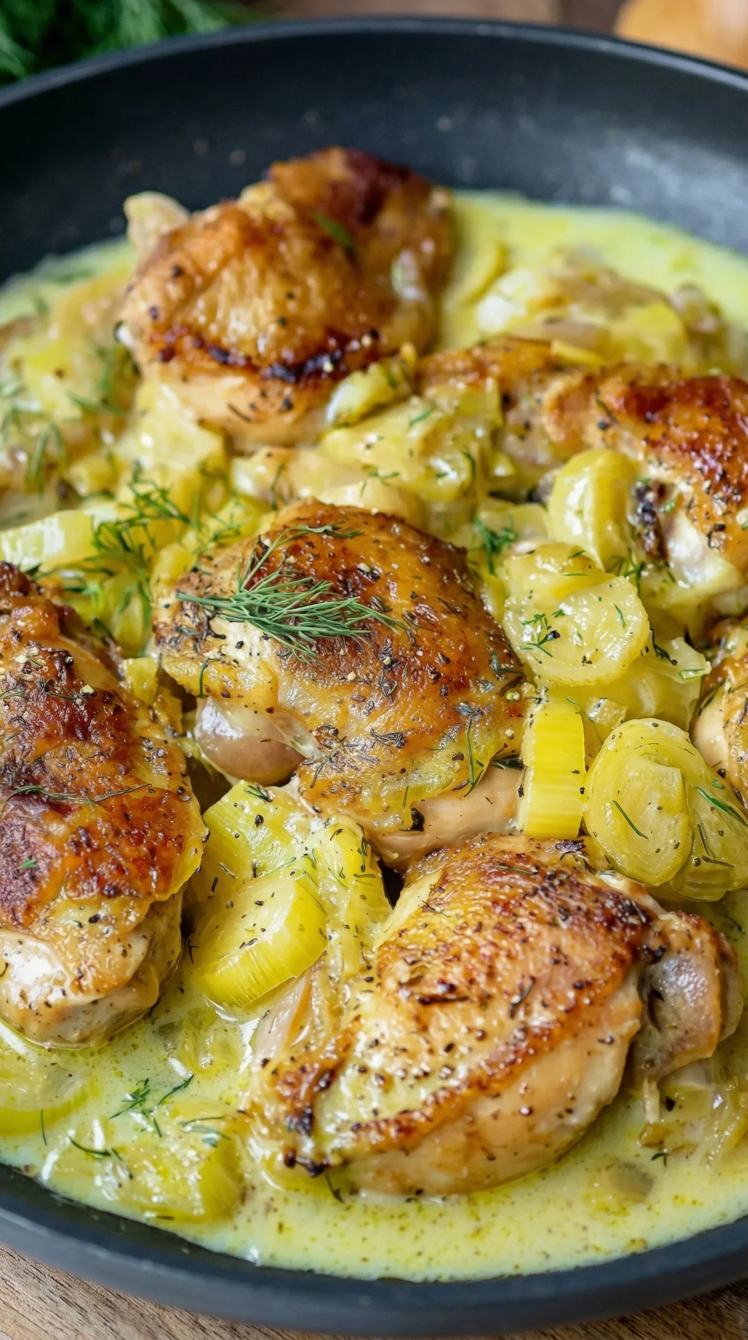 Chicken with vegetables and herbs.