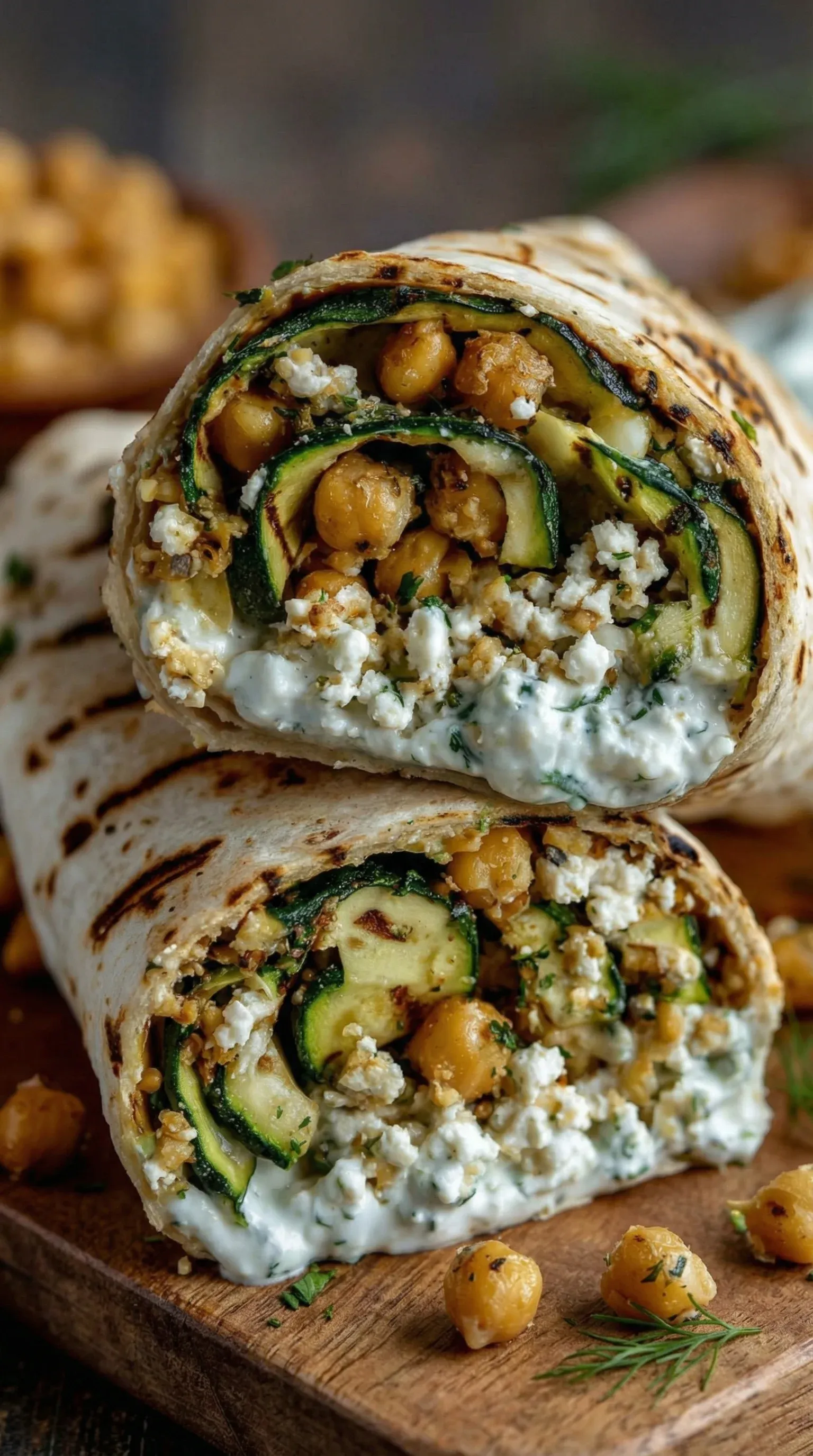 A wrap with zucchini and chickpeas.