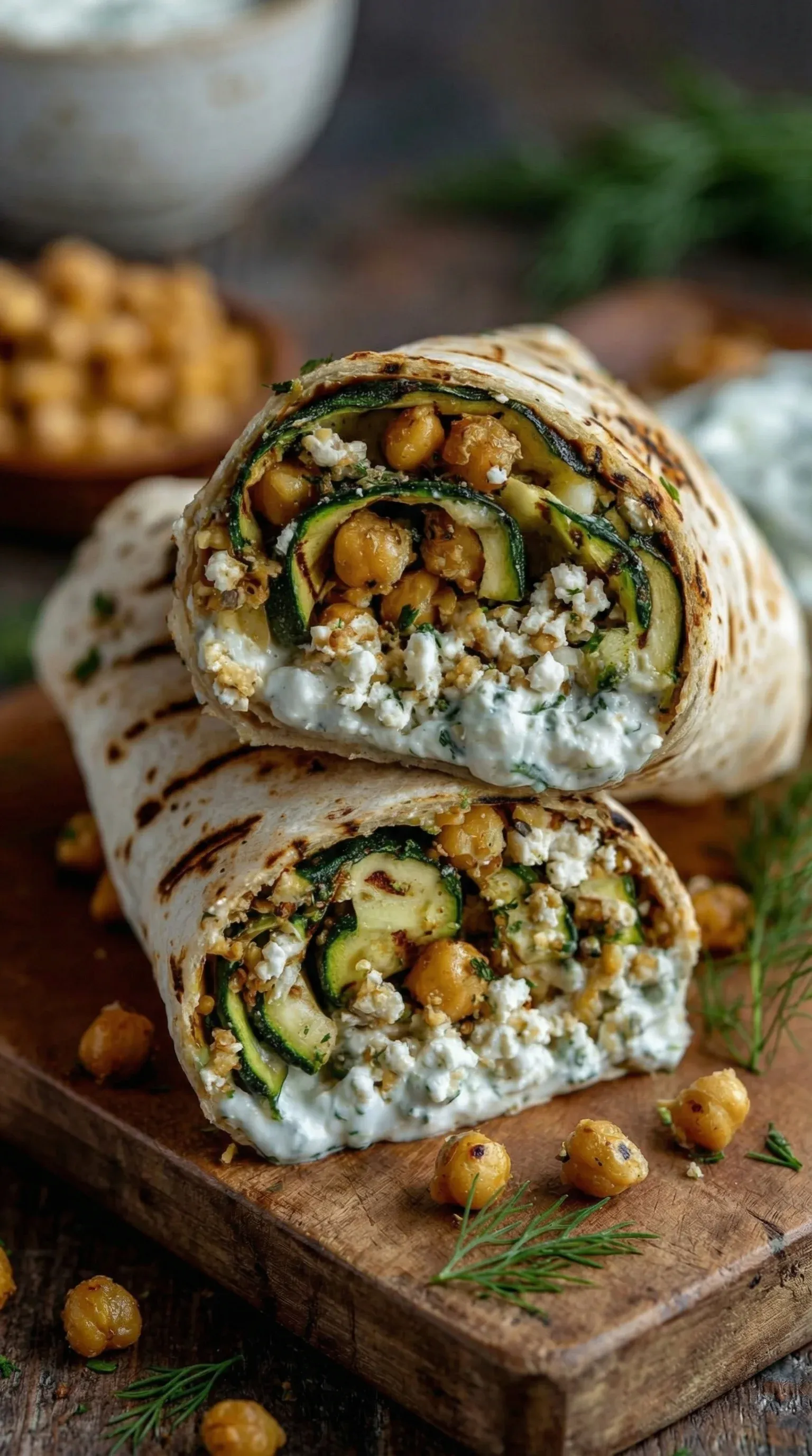 A wrap with zucchini and chickpeas.