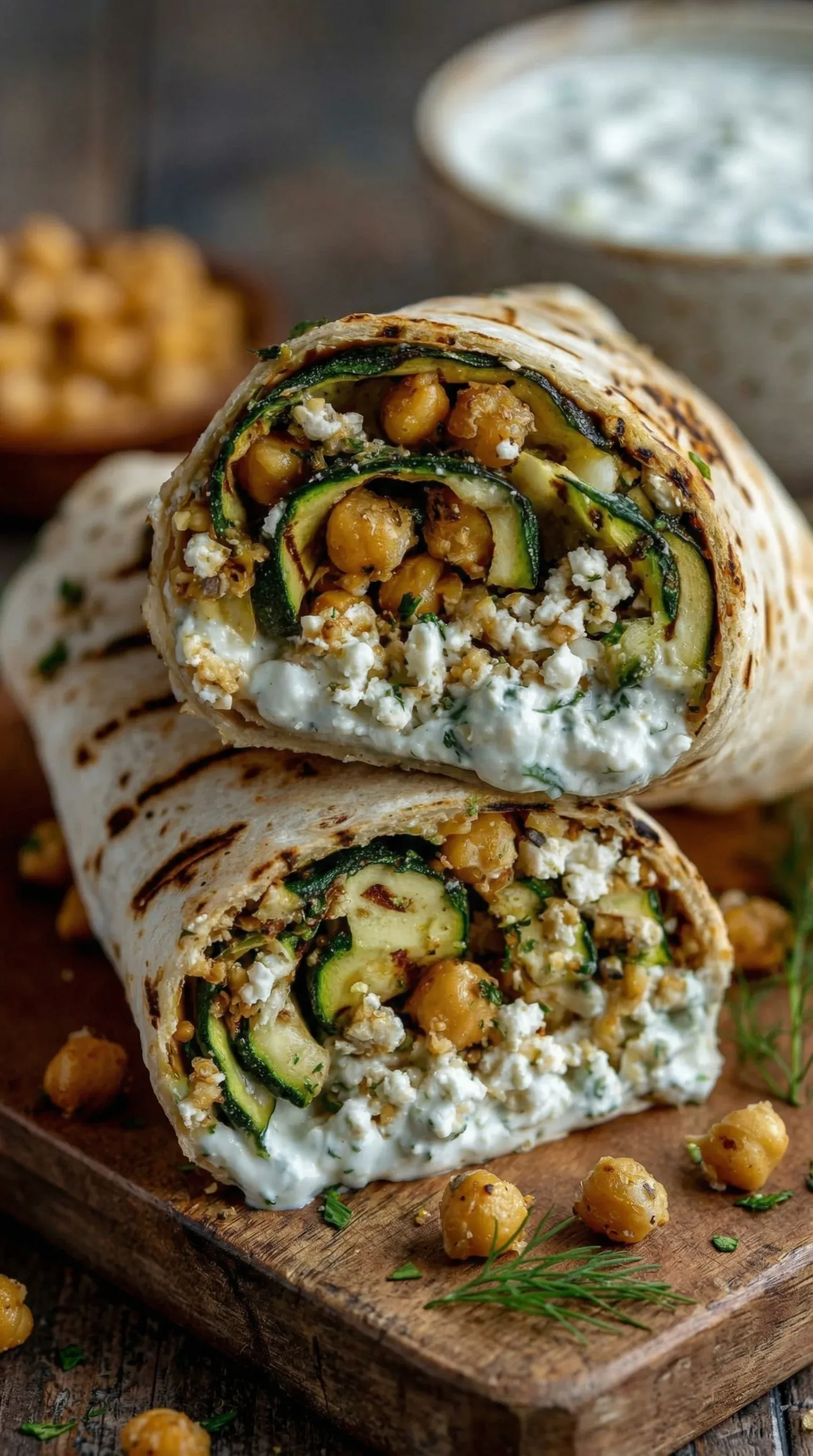 A wrap with zucchini and chickpeas.